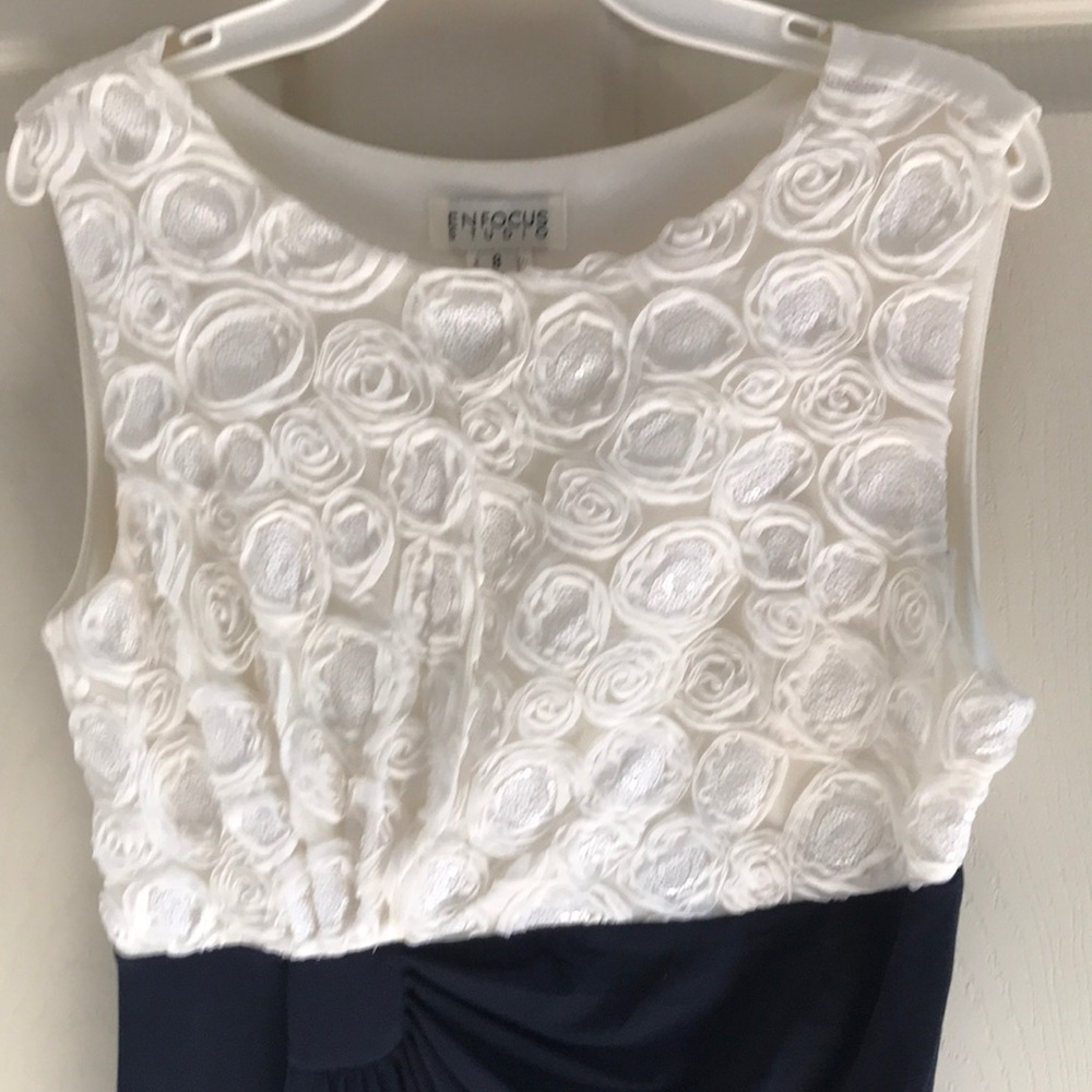 Women’s Dress Size 8 Cream Rosettes and Navy